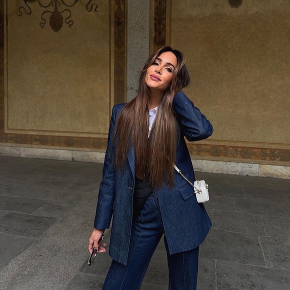 Zara Set - Golden Button Blazer Denim & High Rise Front Sean Z1975 Jeans - Picture 1 of 16